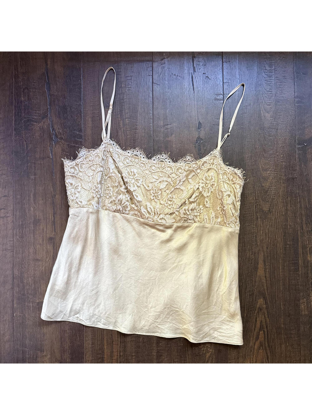 Vintage 90s Y2k Gold Lace Silk Top Ann Taylor 10 M Old Money Lace Cami Glam